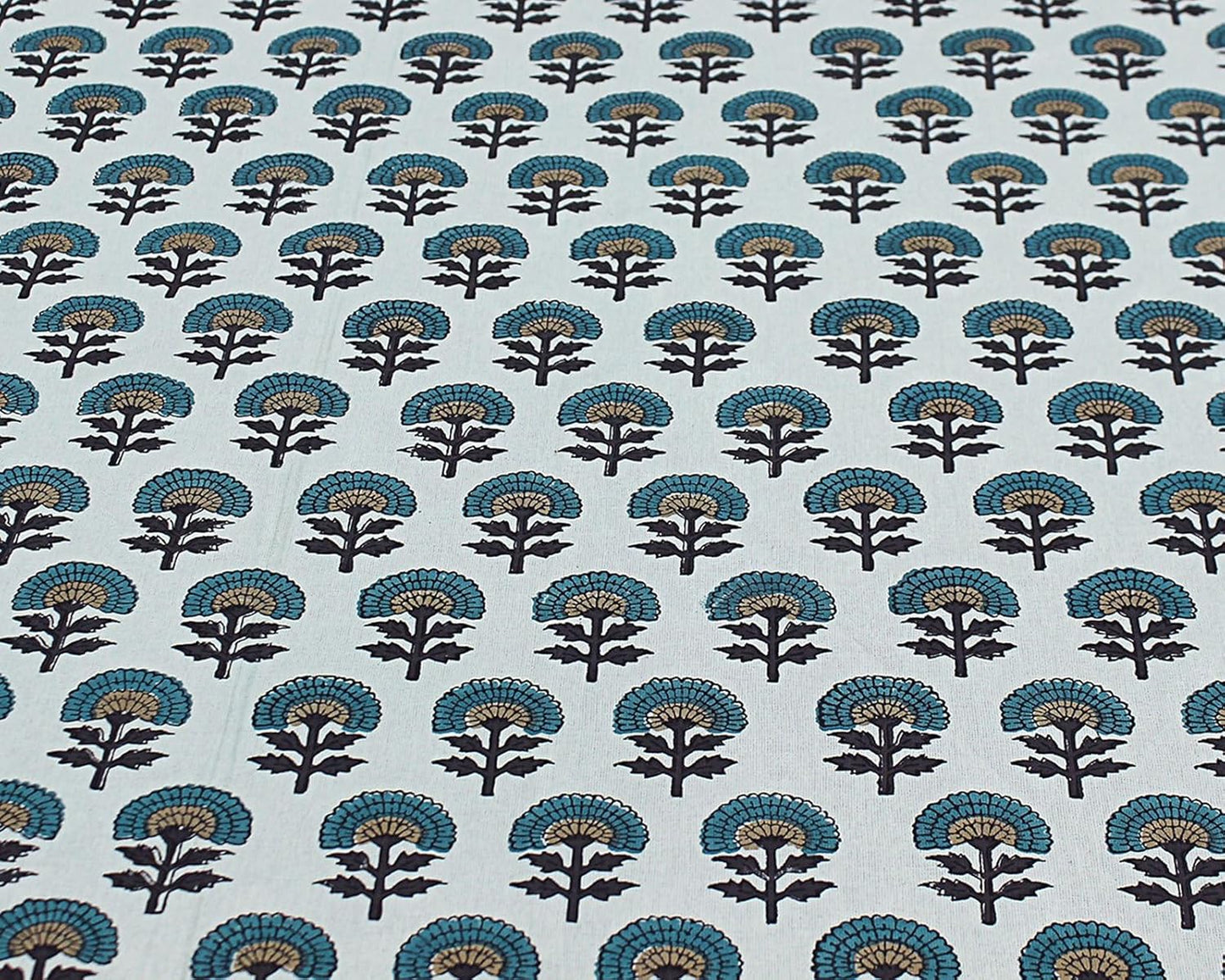 72 Inches Round Hand Block Printed Cotton Tablecloth, Blue Yellow Floral Table Cloths Washable, Indian Table Linen for Dinning Home Decor Autumn Outdoor Thanksgiving