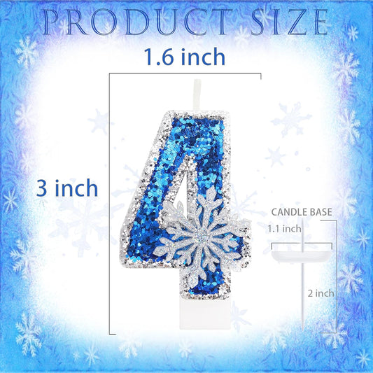 Frozen Themed Birthday Decorations, Snowflake Number 4 Candles for Kids Adults Birthday Party Supplies, 2.76 inch Glitter Cake Topper Decorations (Number 4)
