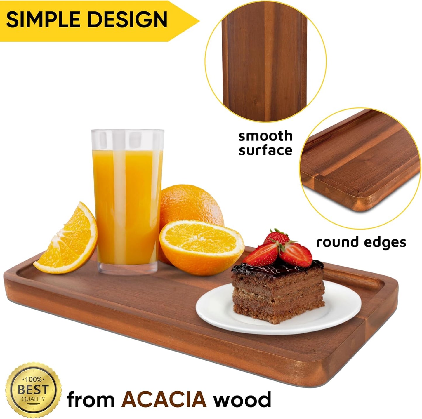 KOLWOVEN Solid Acacia Wood Serving Tray - 3 Pack, 11.8" x 5.9" Rectangular Wooden Serving Platter, Wood Boards for Food, Mini Cheese Board for Vegetable, Charcuterie, Appetizer, Decor (Set 3)