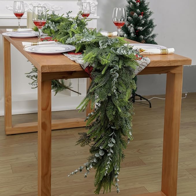 9FT Eucalyptus Cedar Pine Cypress Garland for Mantle Stairs Wall Table Indoor Outdoor Christmas Decor Xmas Decorations