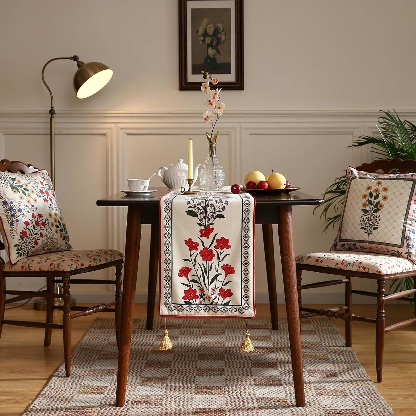 ISAENNE Designer Velvet Colorful Table Runner 71 Inches Long,Farmhouse Rustic Floral Pattern Decor Table Runners for Dining Tables,Thanksgiving,Kitchen Tables,Christmas,12"*71"-Bertina D