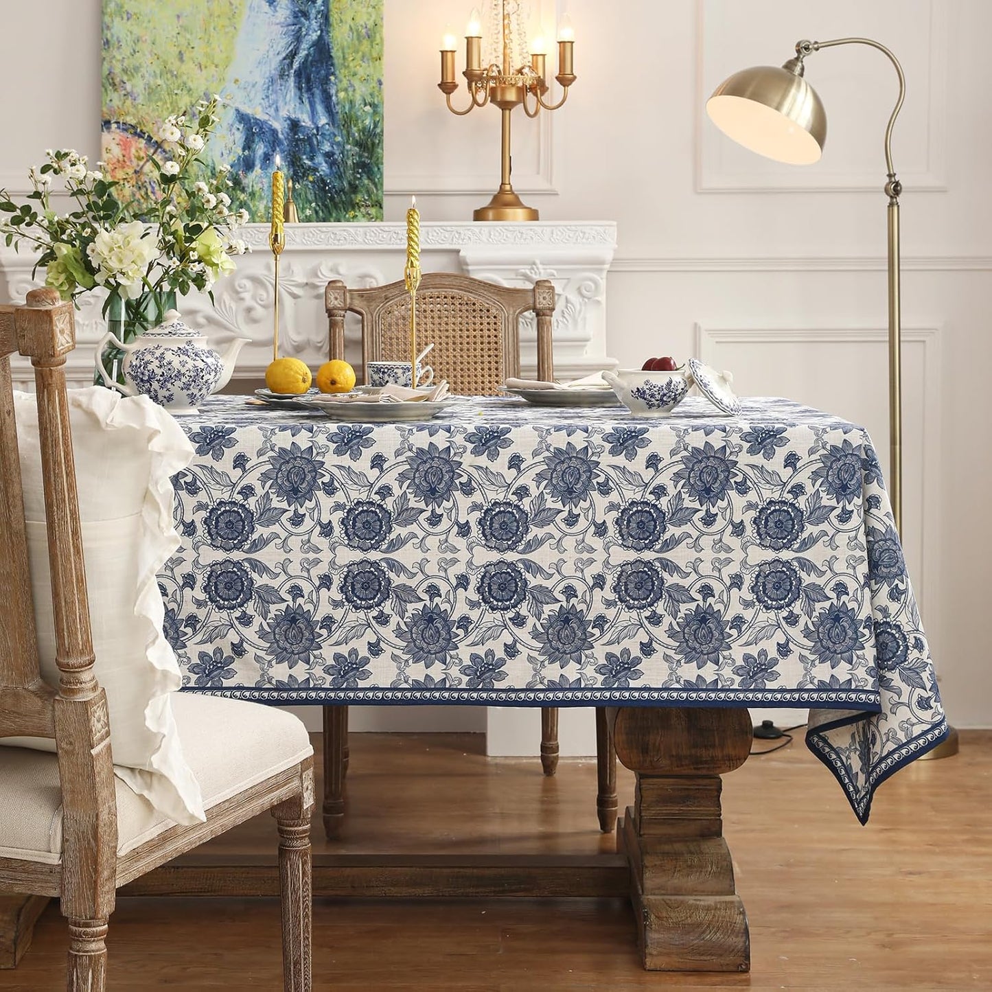 patdrea Designer Vintage Blue Rectangle Tablecloth,Linen Anti-Wrinkle Paisley Pattern Farmhouse Table Cloth,Decor Table Cover Cloth for Kitchen Dining,Christmas,Thanksgiving,55"x87"-Lantang a