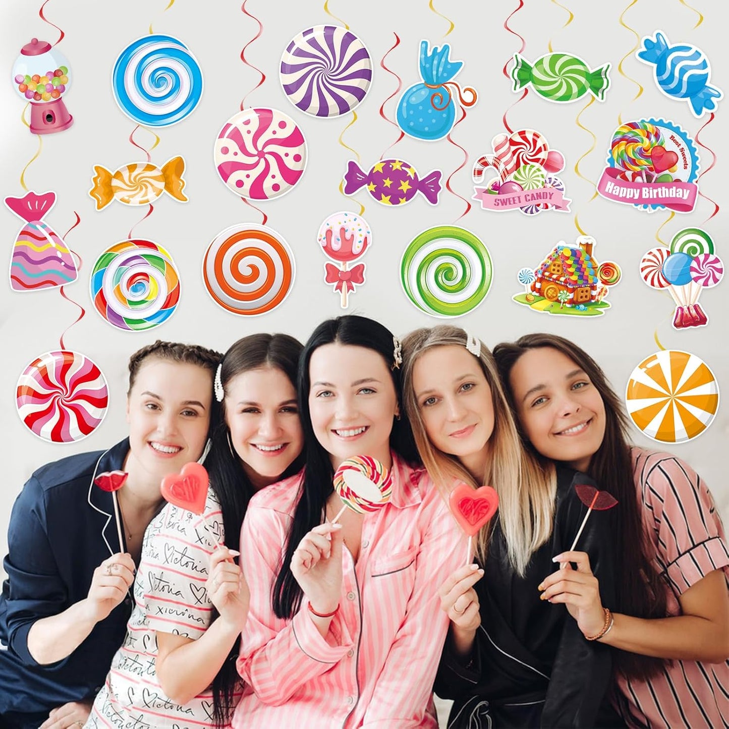 40Pcs Candy Hanging Swirls, Colorful Lollipop Hanging Swirls Ceiling Decor Candyland Party Decorations Candy Party Ceiling Streamers for Sweet Shop Baby Shower Birthday Party Decor