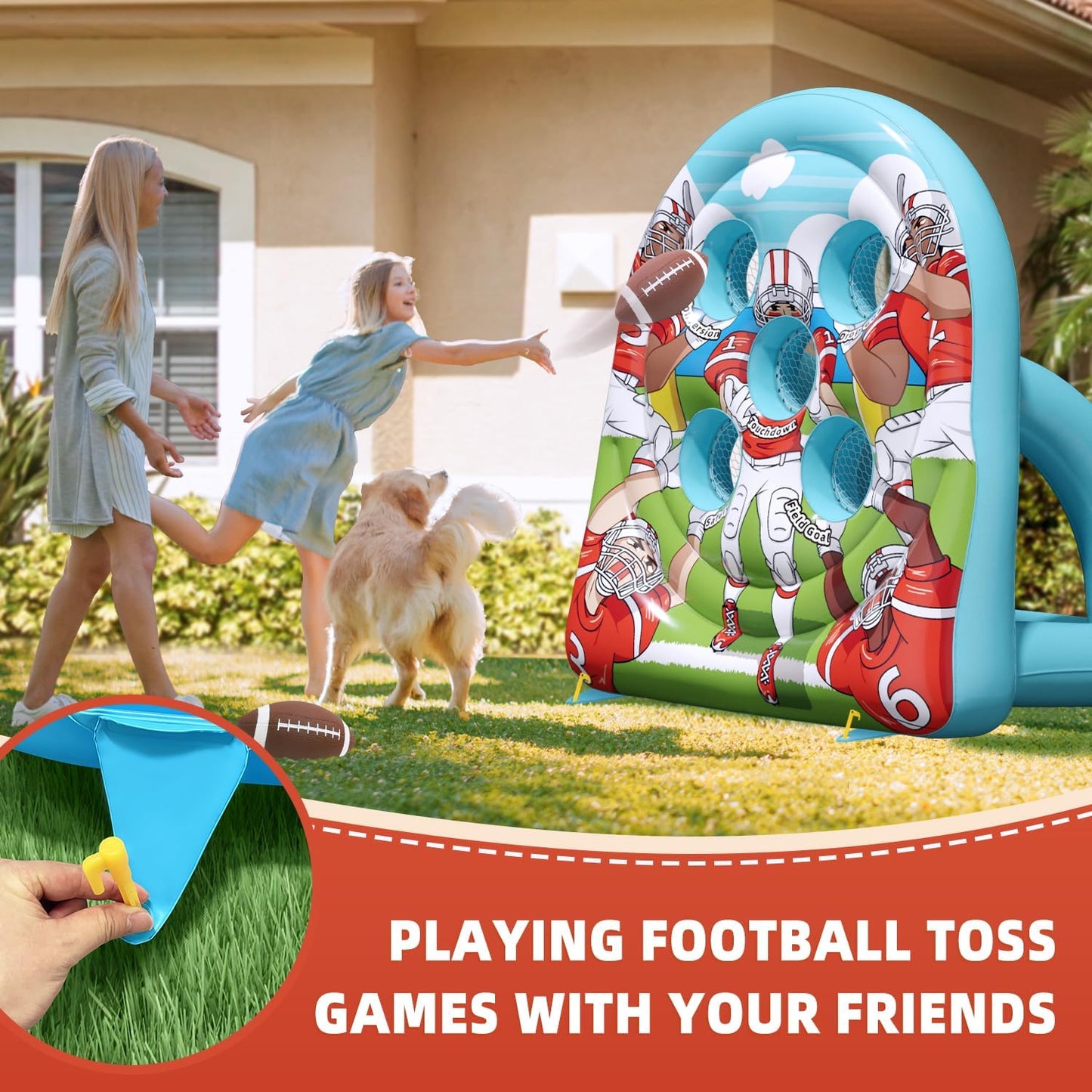 Football Target Toss Game - Inflatable Football Throwing Target Toy - Carnival Party Games Outdoor Yard Game for Kids and Adults