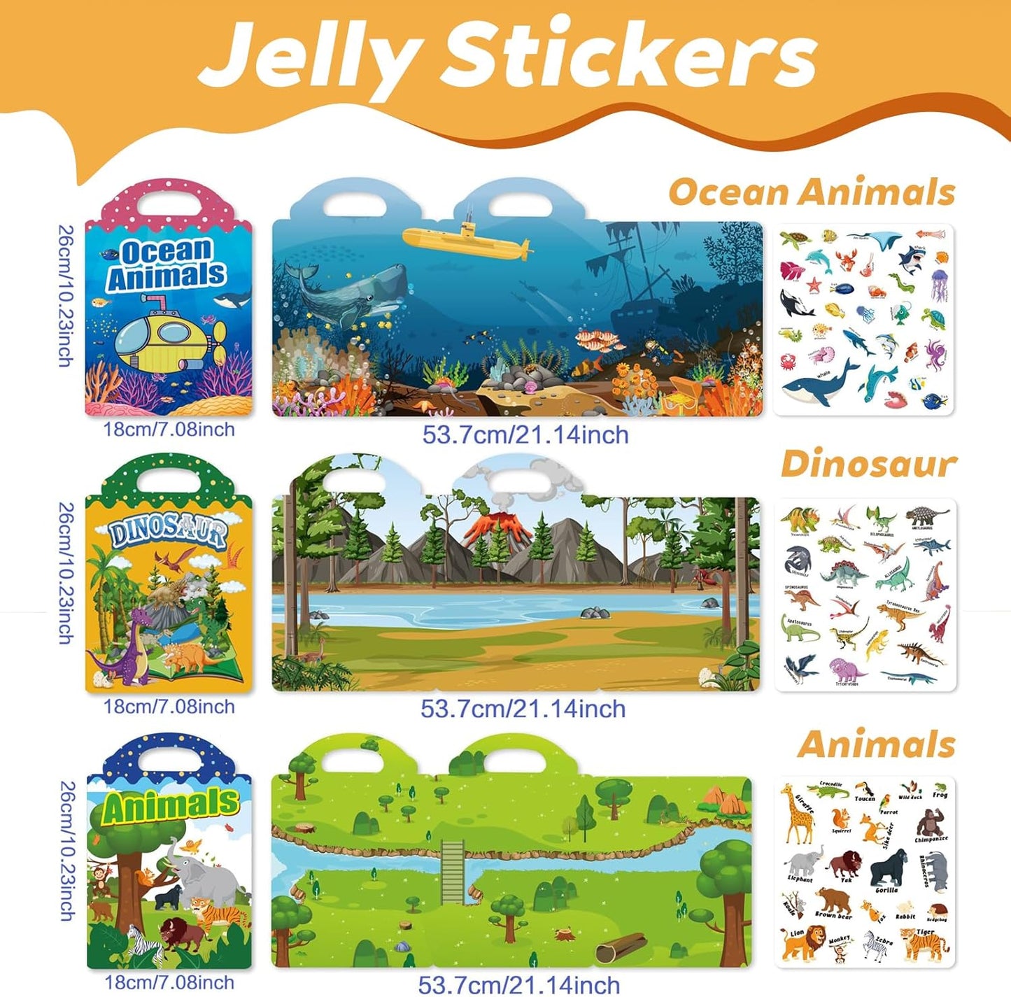 6 Sets Reusable Sticker Books for Toddlers, Jelly Stickers for Kids, Toddler Craft Activities and Travel Toys for Kids 2 3 4 5 Years Old Girls & Boys
