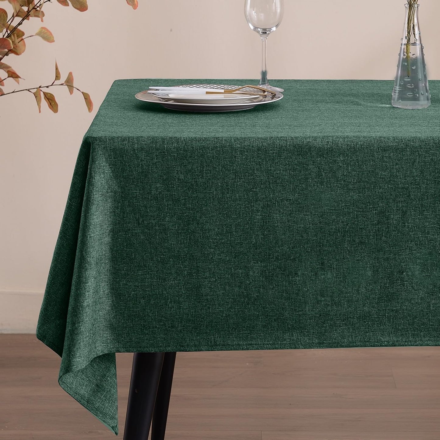 SEASHORE TREE Rectangle Tablecloth Linen Textured Table Cloths 55 x 71 Inch Waterproof Spill-Proof Wipeable Wrinkle Free Dining Table Cover for Buffet Party Farmhouse Outdoor Indoor Use, Hunter Green