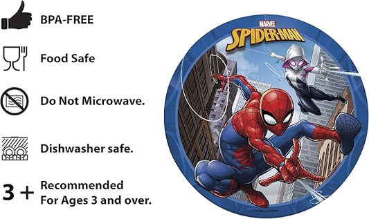 Zak Designs 5-Piece Dinnerware Set, Marvel Spider-Man - Durable Plastic & Stainless Steel - Includes Tumbler, 8-Inch Plate, 6-Inch Bowl, Fork & Spoon - Suitable for Kids Ages 3+