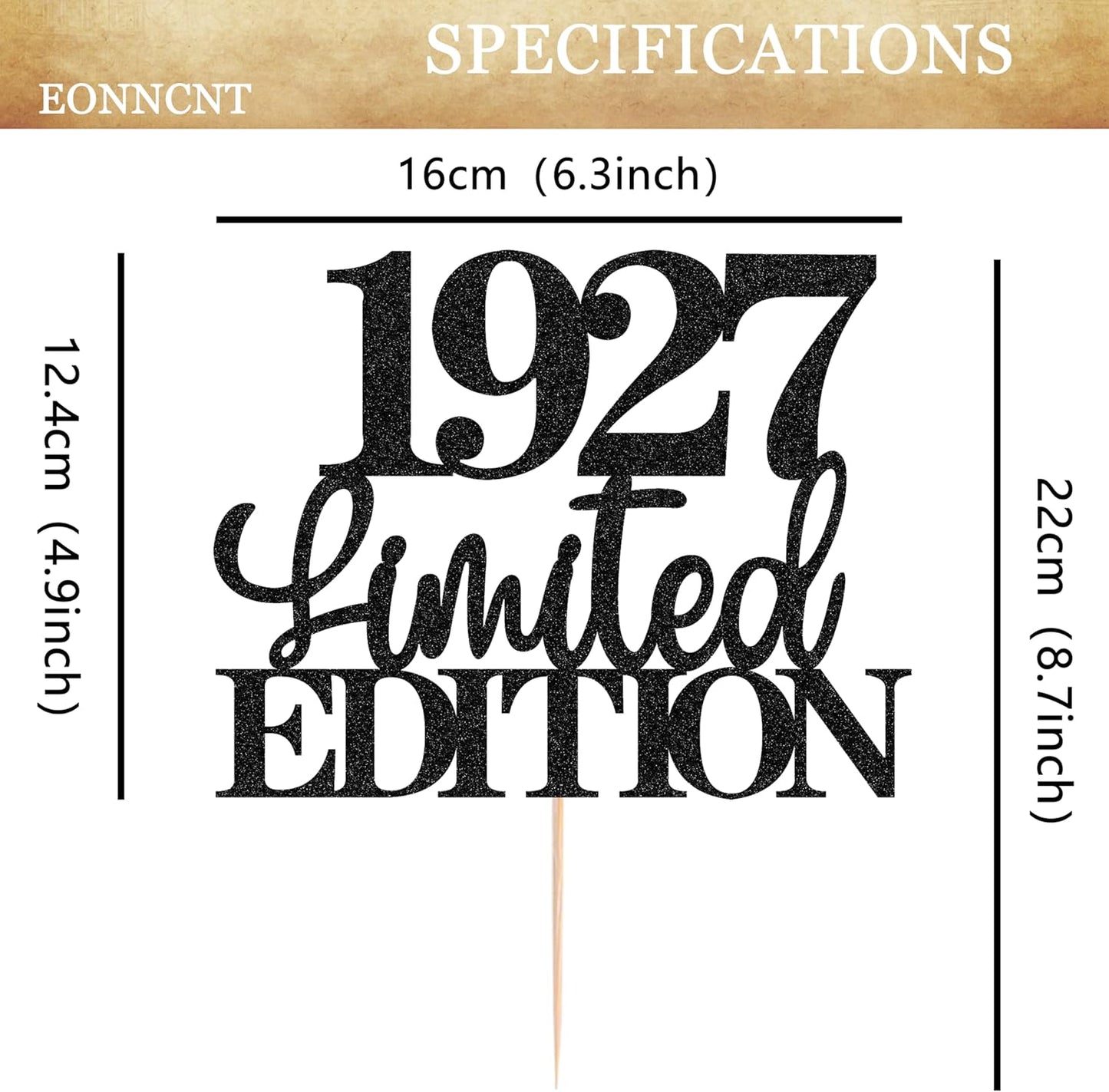 Limited EDITION 1927 Cake Topper - Black Glitter Happy 98th Birthday Party Cake Decoration Supplies, Cheer to 98 Years Cake Bunting Decor for 98th Birthday Party Photo Booth Props