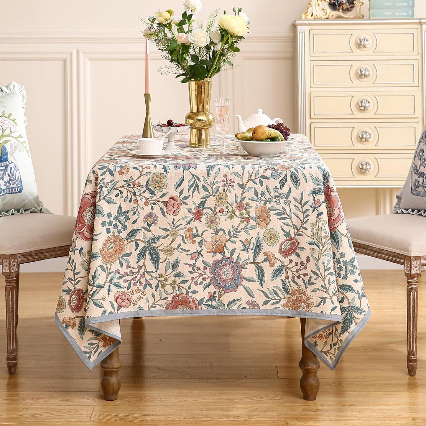 Designer Vintage Linen Rectangle Tablecloth,William Morris Floral Table Cloth with Colorful Pattern,Decor Table Cover for Kitchen,Dining,Thanksgiving,Christmas,55"*87"-Flowershadow a