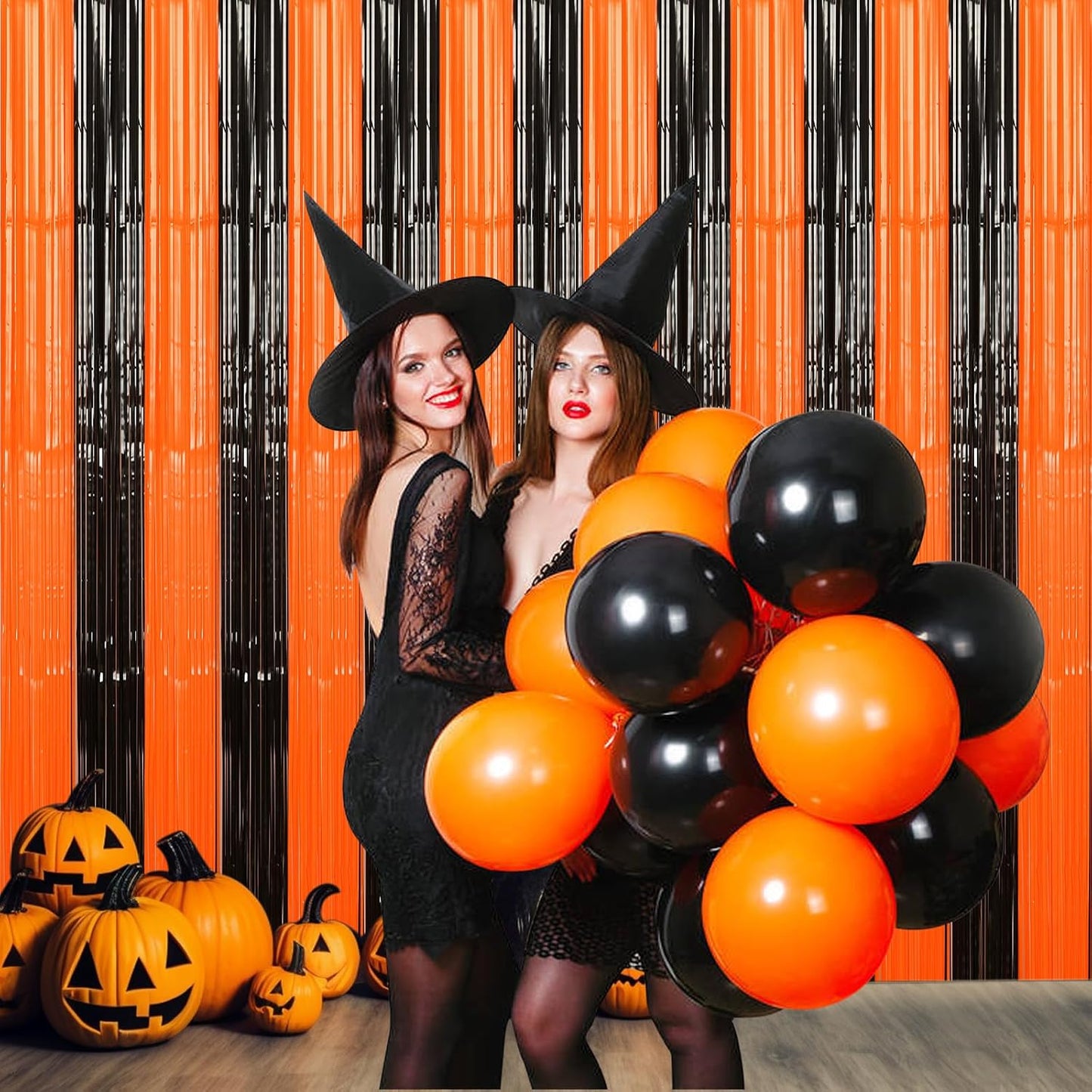 Accevo Black Orange Party Streamers 3Pack 3.2ft x 8.2ft Tinsel Black Orange Streamers Party Decorations Door Decorations Foil Fringe Curtain Halloween Christmas Party Decorations Orange Party Decor