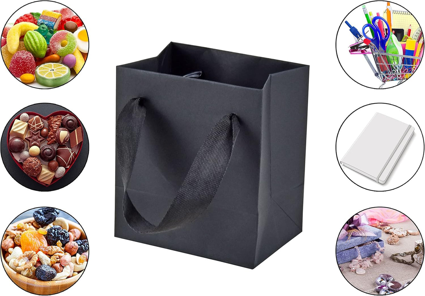 HUAPRINT Black Paper Bags - Extra Small Matte Black Gift Bags, 30 Pack (4x2.75x4.5 inch), Perfect for Parties, Weddings, or Business Merchandise