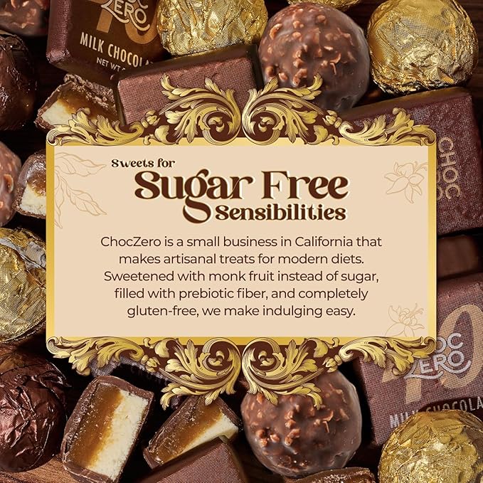 ChocZero Dark Chocolate Hazelnut Truffles, Vegan, Sugar Free, Gluten Free, Keto Holiday Gift, High Fiber, 16 Individually Wrapped Pieces, 8.5 Ounce (Pack of 1)