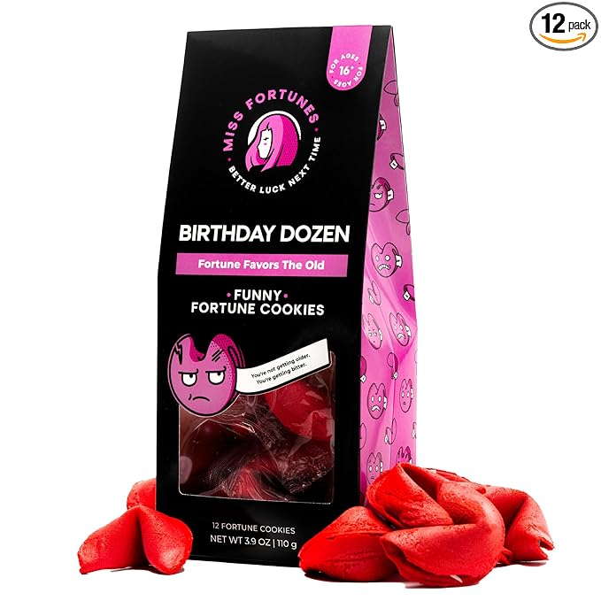 Miss Fortunes, Funny Fortune Cookies, The Birthday Dozen, Make This The Birthday They'll Probably Forget! Written by Professional Comedy Writers (Box of 12 Individually Wrapped Cookies)