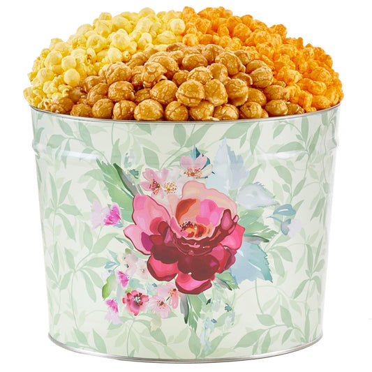 The Popcorn Factory Gift Tin, Heritage Floral Bouquet, 2 Gallons (Robust Cheddar, Butter, Caramel)