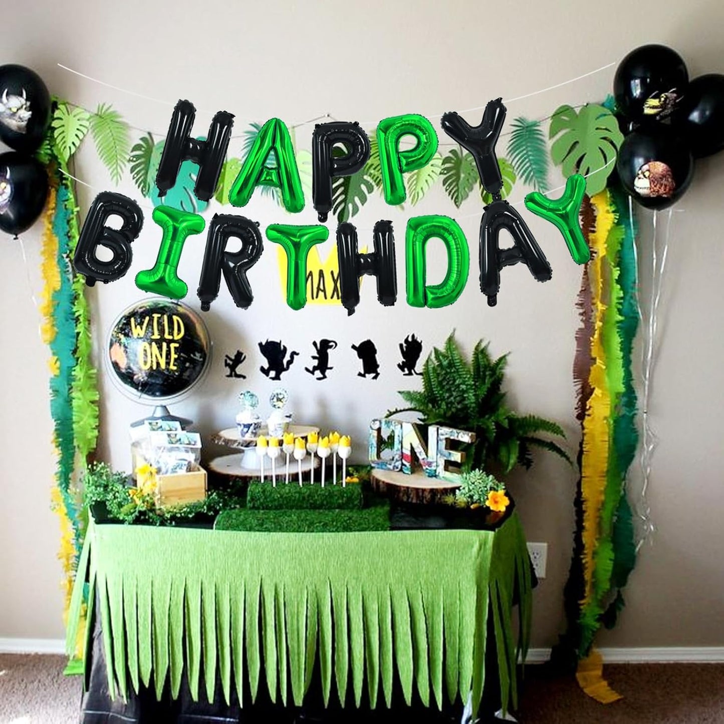 TONIFUL Happy Birthday Balloons Banner 16 Inch Mylar Foil Letters Birthday Sign Reusable for Girls Boys Kids & Adults Birthday Party Decorations Supplies（Black Green）