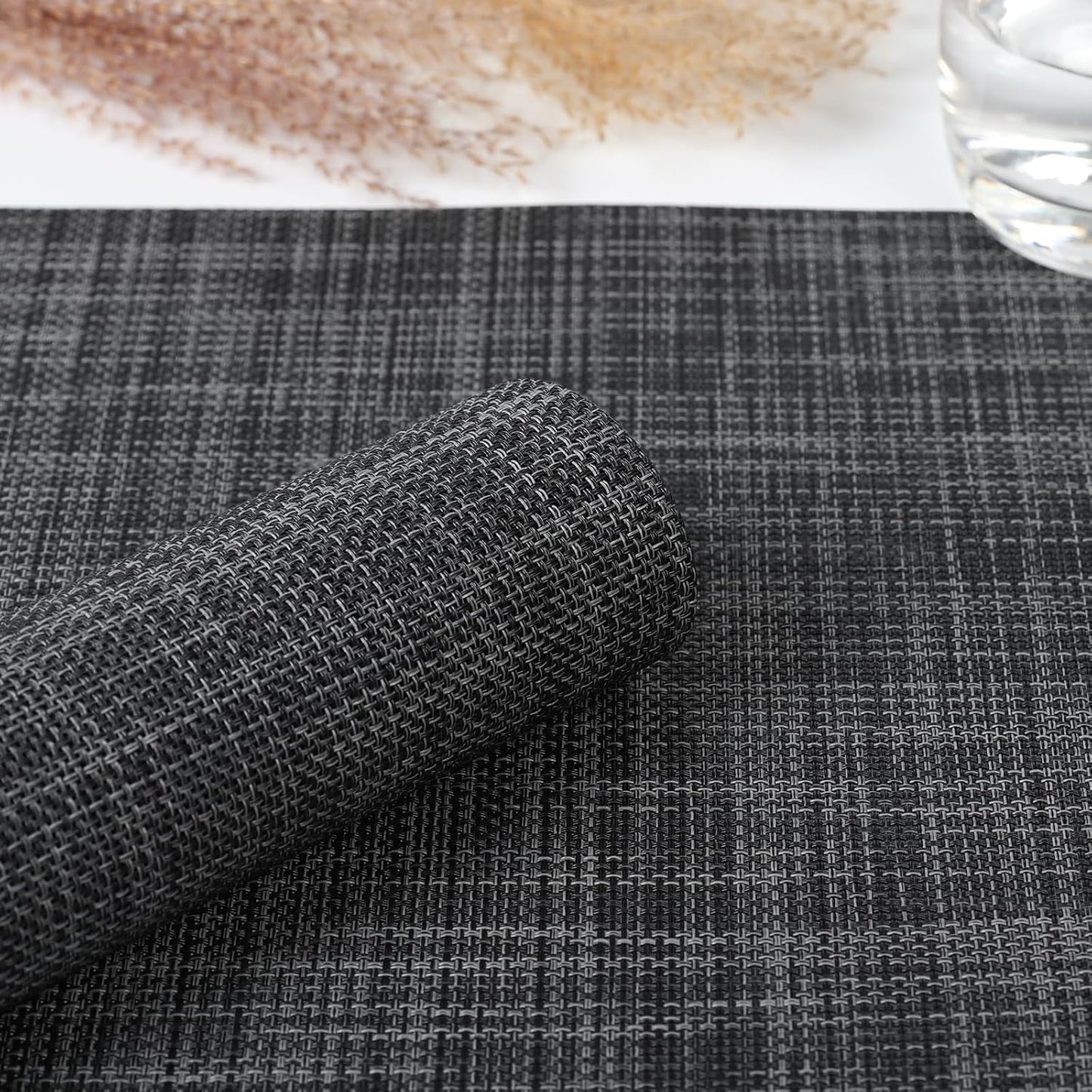 Myir JUN Table Runner, Vinyl Table Runner Indoor 72 Inch Long Arbitrarily Cropped Runner for Table Heatproof for Home Party (Dark Gray-Black, 12 x 72 inch)