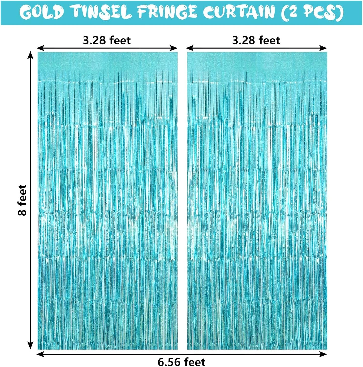 Blue Tinsel Foil Fringe Curtain Backdrop, 3.3 x 8.2 ft Metallic Glitter Curtain Streamers, 2 Pack Light Blue Photoboth for Birthday Mermaid Baby Shower Party Decorations