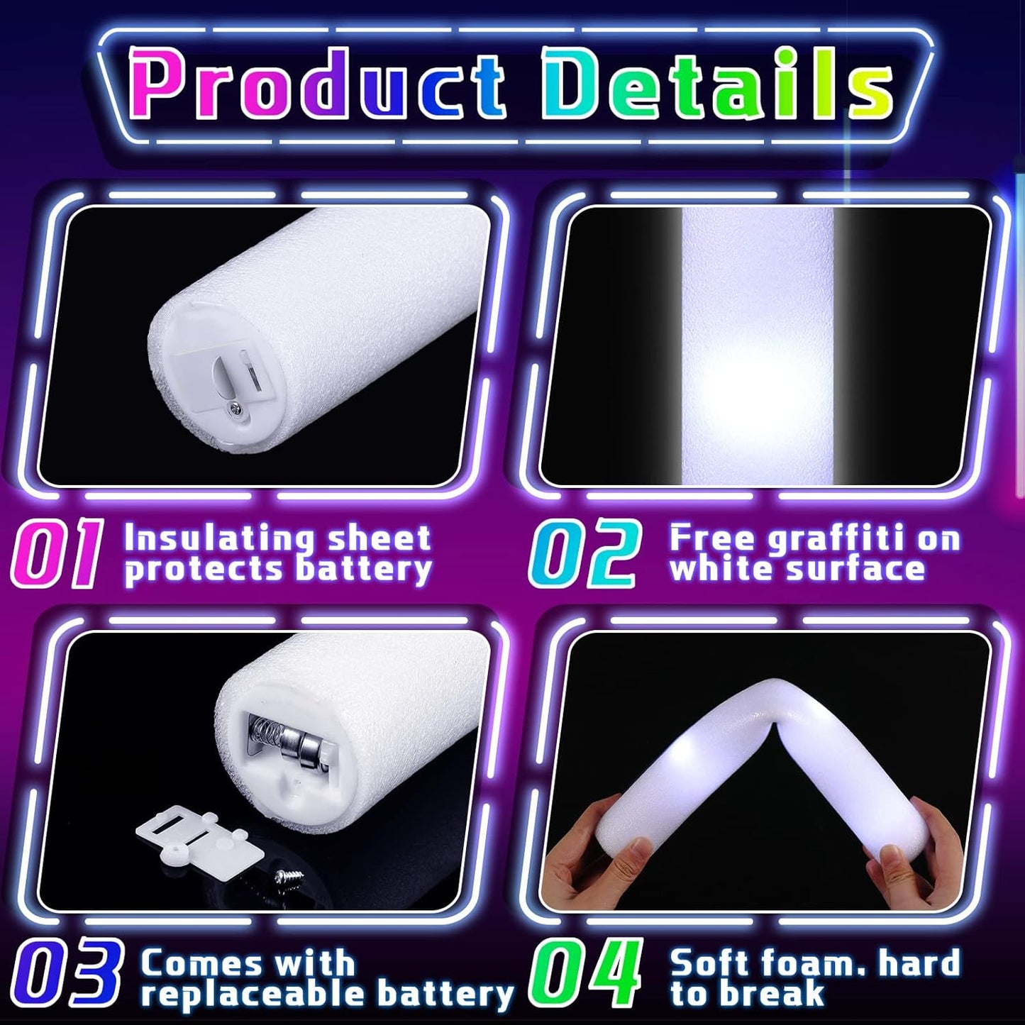 Liliful Glow LED Cheer Sticks Light up Sticks Wedding Wand for Birthday Bridal Shower Raves Carnival Concert Glow in Dark Party(72 Pcs)