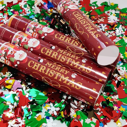 Christmas Confetti Cannon Party Poppers Shooters WORKKEEP Confetti Popper Blaster(4 pack) Xmas Confetti Poppers Compressed Air Popper for Christmas Eve, Christmas Party Decorations Birthday Xmas