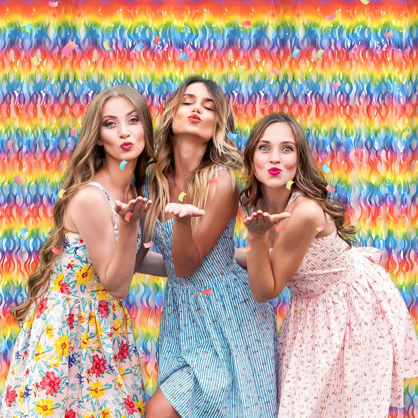 4 Pack Dark Rainbow Fringe Curtain Backdrop 3.2Ft x 8.2Ft Metallic Tinsel Foil Fringe Streamers Background for Photo Booth Mother's Day, Easter, Carnival, Birthday, Wedding Party Decoration