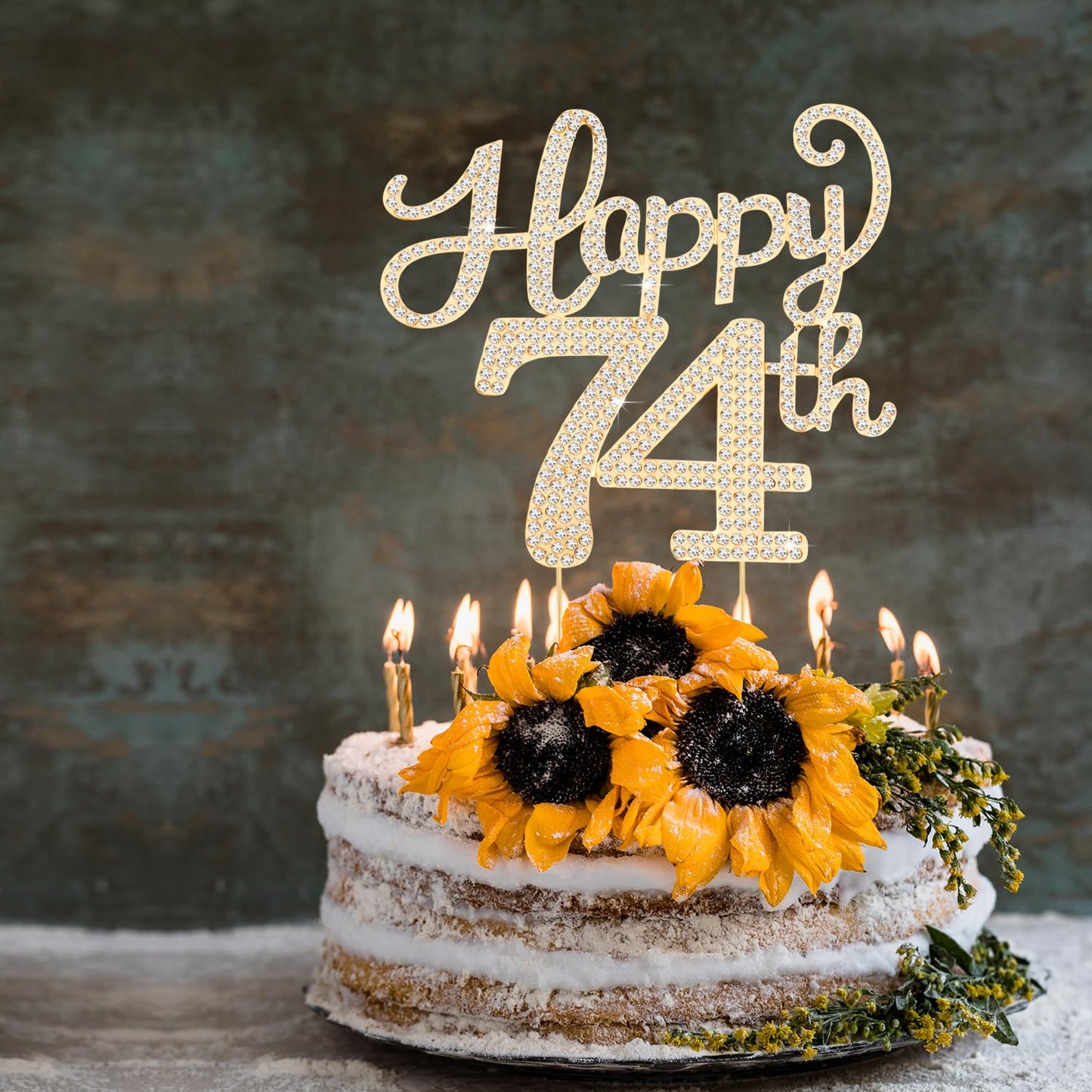 Happy 74th Birthday Decorations,74th Birthday Gold Rhinestone Cake Topper - Cheers to 74 Years Old Bday Party Metal Sparkly Cake Centerpieces Sign.