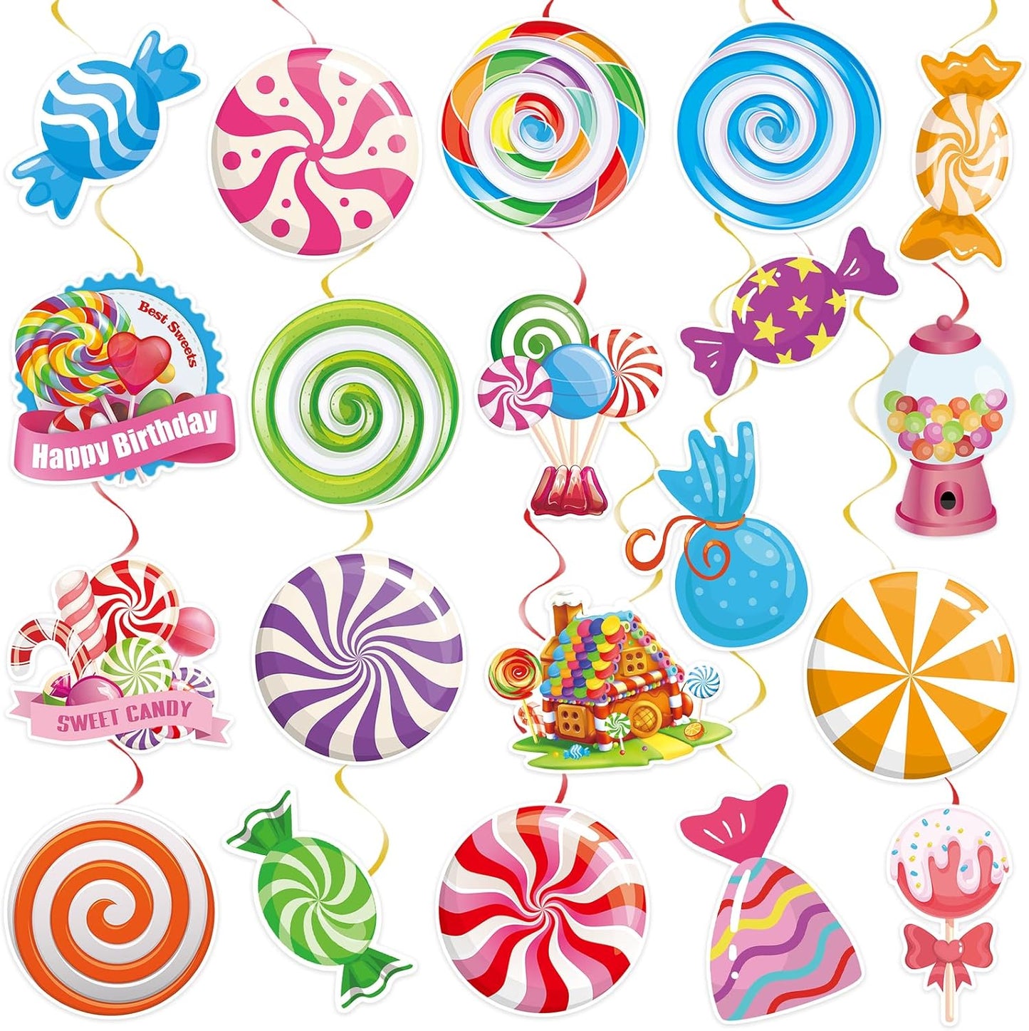 40Pcs Candy Hanging Swirls, Colorful Lollipop Hanging Swirls Ceiling Decor Candyland Party Decorations Candy Party Ceiling Streamers for Sweet Shop Baby Shower Birthday Party Decor