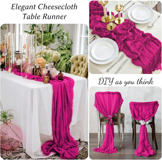 12 Pack Hot Pink Table Runners 10FT Cheesecloth Table Runner 21 x 120 inch Boho Gauze Cheese Cloth Table Runner Rustic Sheer Table Runners for Party Wedding Bridal Baby Shower Birthday Table Decor