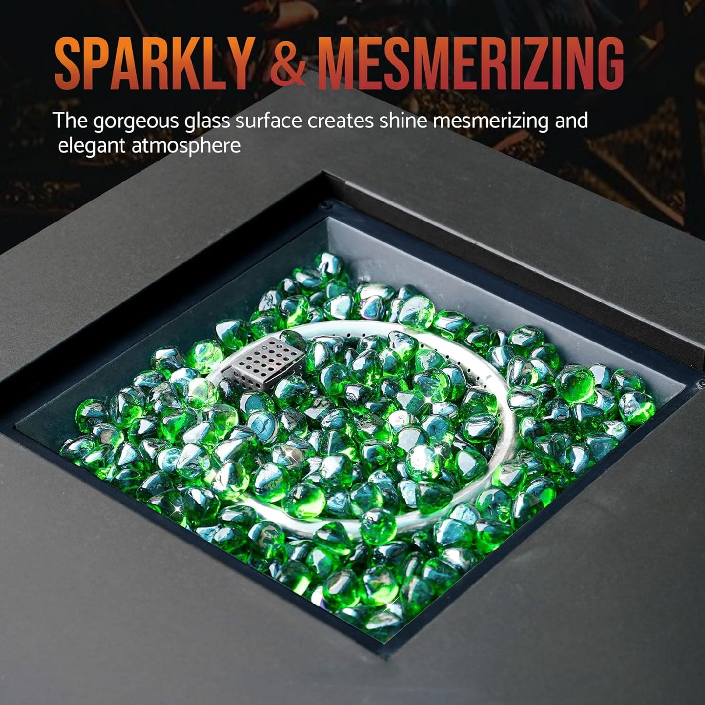 Skyflame 10-Pound Fire Glass Diamonds for Fire Pit Fireplace Landscaping, 1/2 Inch Reflective Glass Fire-Diamonds, Emerald Green