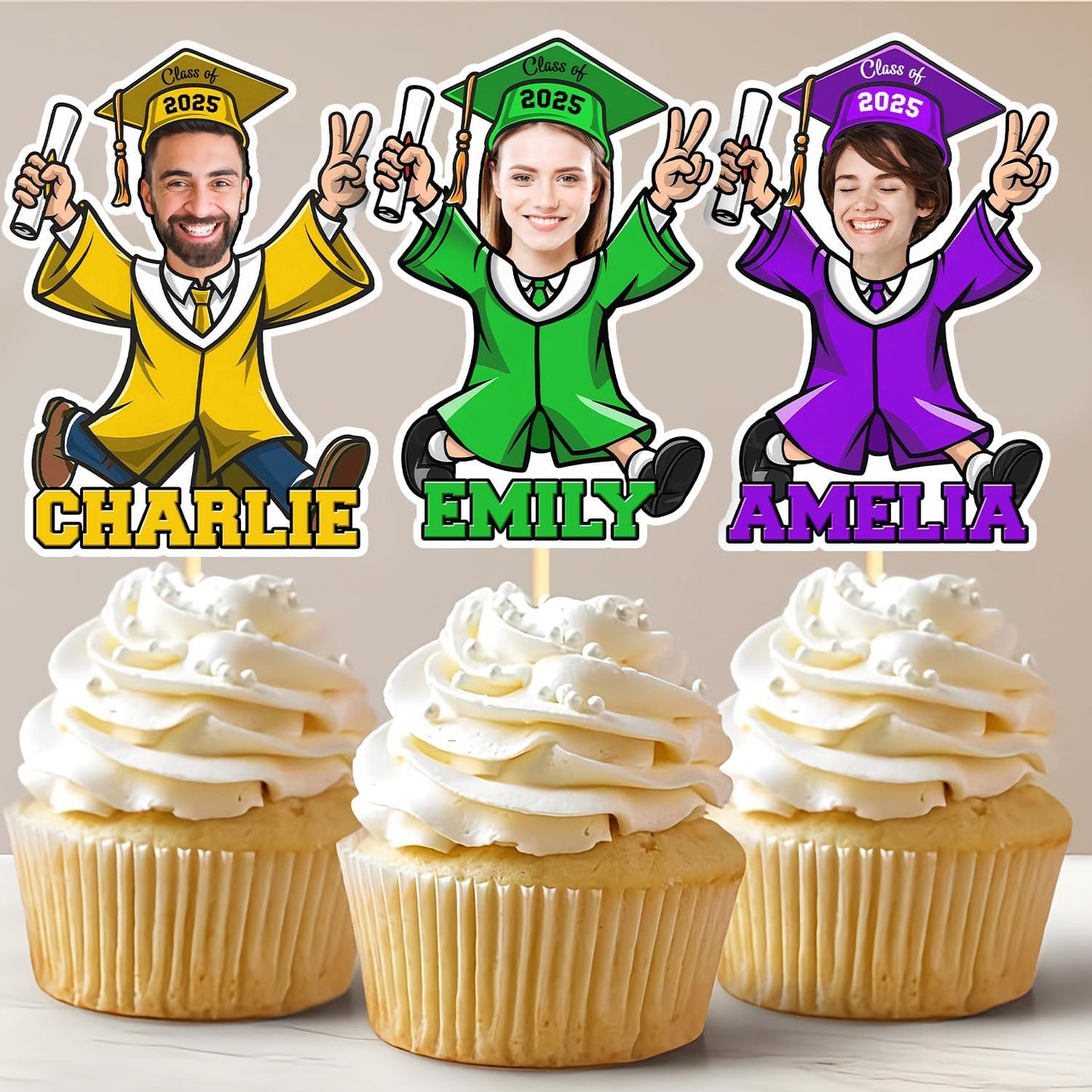 Graduation Cake Topper Class Of 2025 - Personalized Graduaton Cupcake Toppers 2025, Graduation Face Cutout, Photo Head Congrats Grad Cake Topper Decor, Christmas Gifts