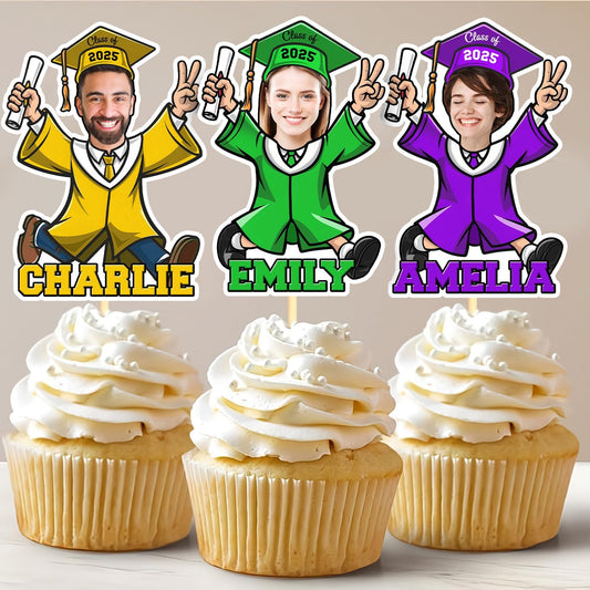 Graduation Cake Topper Class Of 2025 - Personalized Graduaton Cupcake Toppers 2025, Graduation Face Cutout, Photo Head Congrats Grad Cake Topper Decor, Christmas Gifts