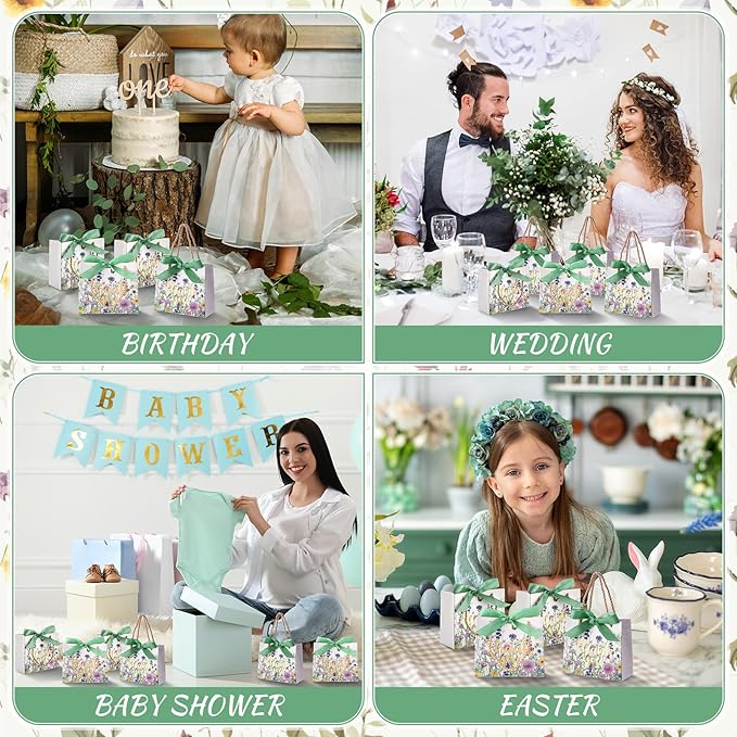 Moinchore 40 Pack Wildflower Thank You Gift Bags with Handles Small Thank You Party Favor Bags with Bow Wedding Welcome Tote for wedding Holiday Bridal Shower Party(Wild Floral)