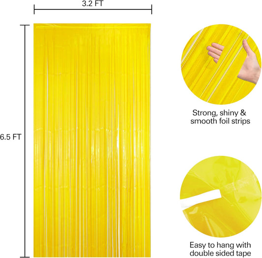 2 Pack Yellow Fringe Backdrop Curtains, Yellow Streamers Party Backdrop, Party Decorations Supplies for Birthday, Holidays, Parties & More
