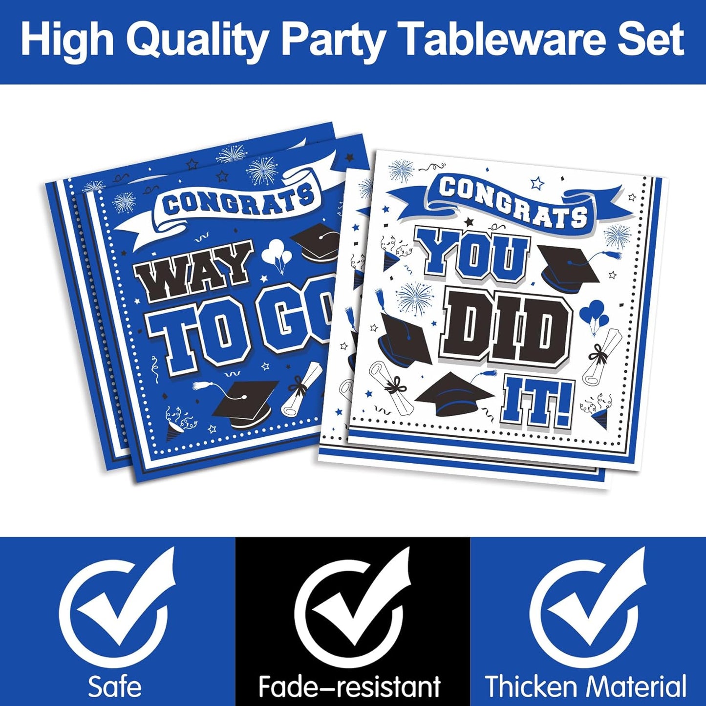 Graduation Decorations Class of 2025 - Graduation Party Supplies 2025: Blue Plates, Cups, Napkins, Cutlery for 24 Guests