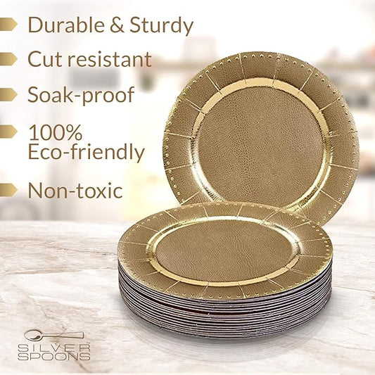 Elegant Disposable Charger Plates For Party - 13” (10 Piece) , Perfect for Celebrations & Events, Gold