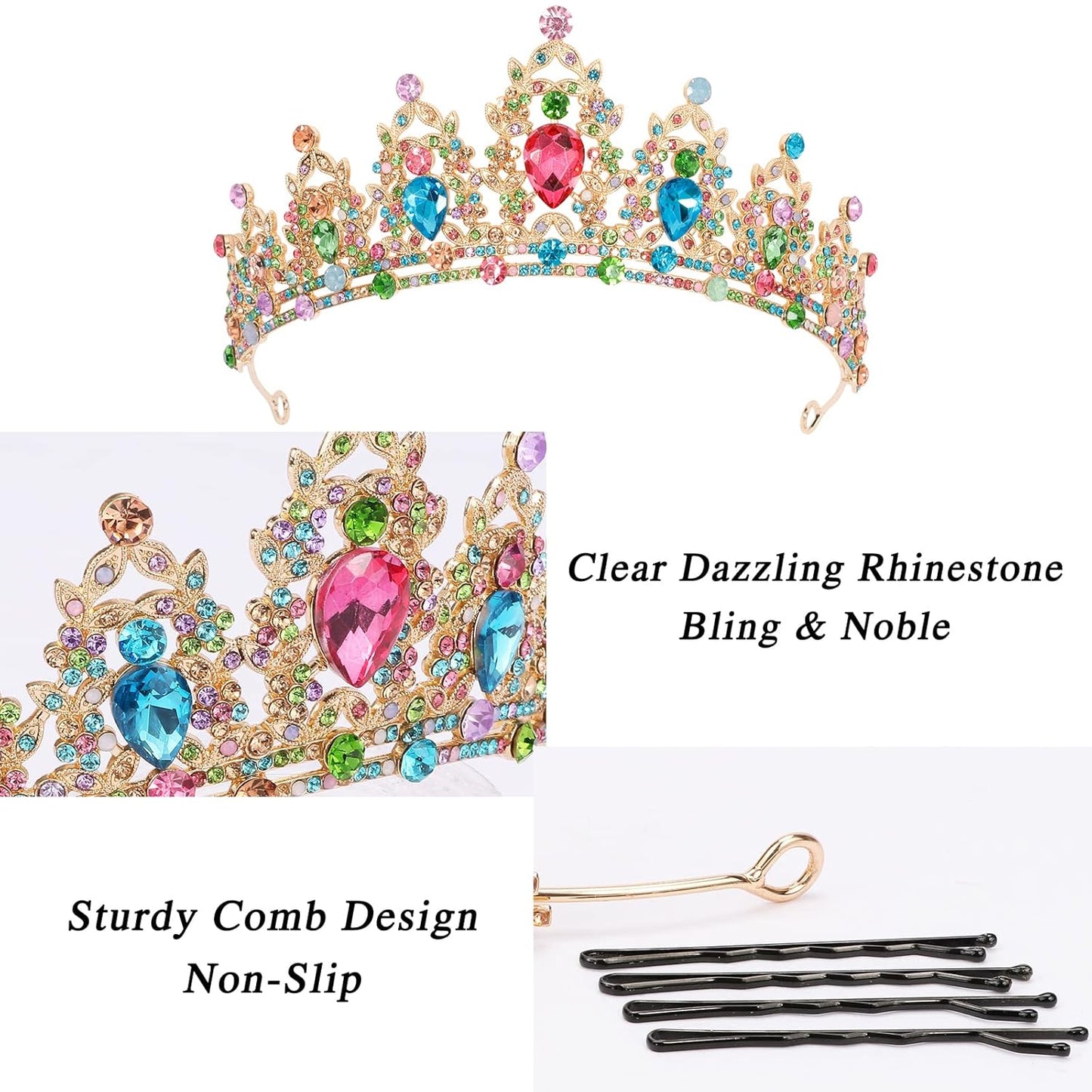 CAVETEE Crown for Women Gothic Crown Headpiece Halloween Decorations Birthday Tiara Vintage Rhinestones Baroque Queen Crown Wedding Bridal Crown Clean Various Crystal Tiaras and Crowns for Women Girls