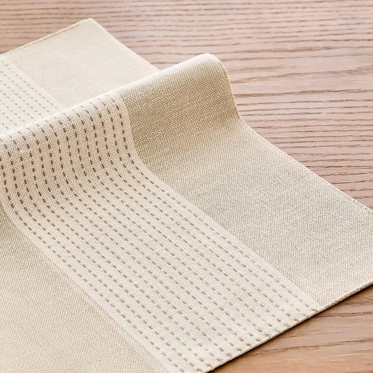 Wracra Linen Placemats, 12 x 18 Inch Set of 6 Placemats, Farmhouse Macrame Place Mats for Kitchen Table and Heat Resistant-Hemstitch Light Coffee 6PCS