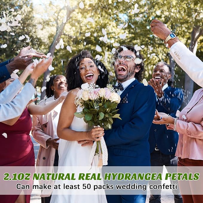 Wavwavw Biodegradable Confetti, Dried Hydrangea Flower Petals with Throw Me Stickers Wedding Confetti Biodegradable Flower Petals for Wedding Ideas Valentines Day Decor(White,103 Pcs)