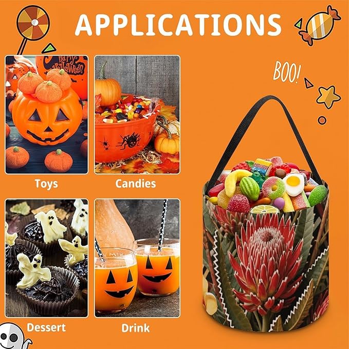 Halloween Candy Bucket - Ethnic Flower Trick Or Treat Candy Bag, Gift Bag for Party Favor Supplies