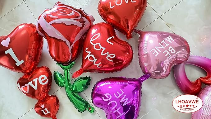 7 Pcs Red Heart Shaped Balloons I Love You Valentine Balloons for Valentines Day Bridal Shower Wedding Party Decorations