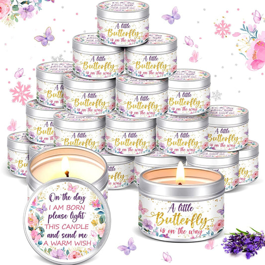MTLEE 24 Pcs Butterfly Baby Shower Party Favors Candles Lavender Scented Baby Shower Favors for Guests Rustic Tealights Candles Gender Reveal Return Gifts Girl Boy(1.2 Oz, Gold)