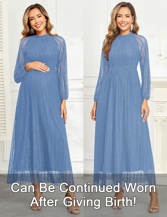 Maternity Sparkly Mesh Dress Halter Neck Sleeveless A Line Pregnancy Dresses Semi Formal Baby Shower Photoshoot