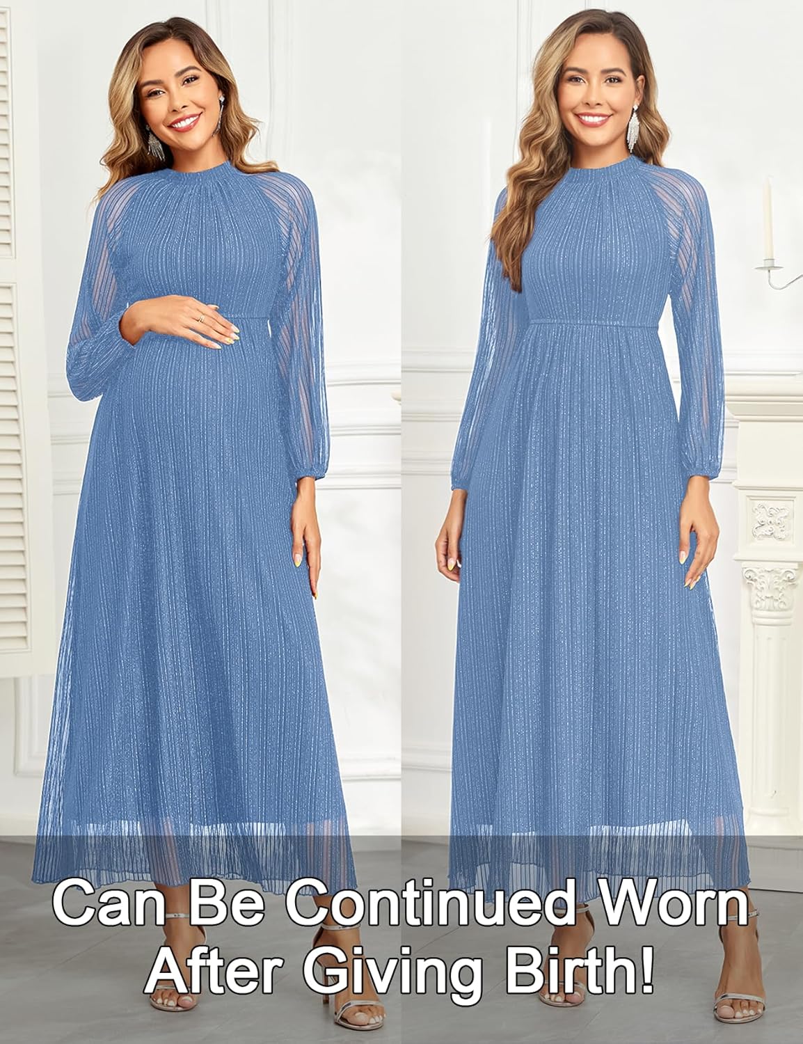 Maternity Sparkly Mesh Dress Halter Neck Sleeveless A Line Pregnancy Dresses Semi Formal Baby Shower Photoshoot