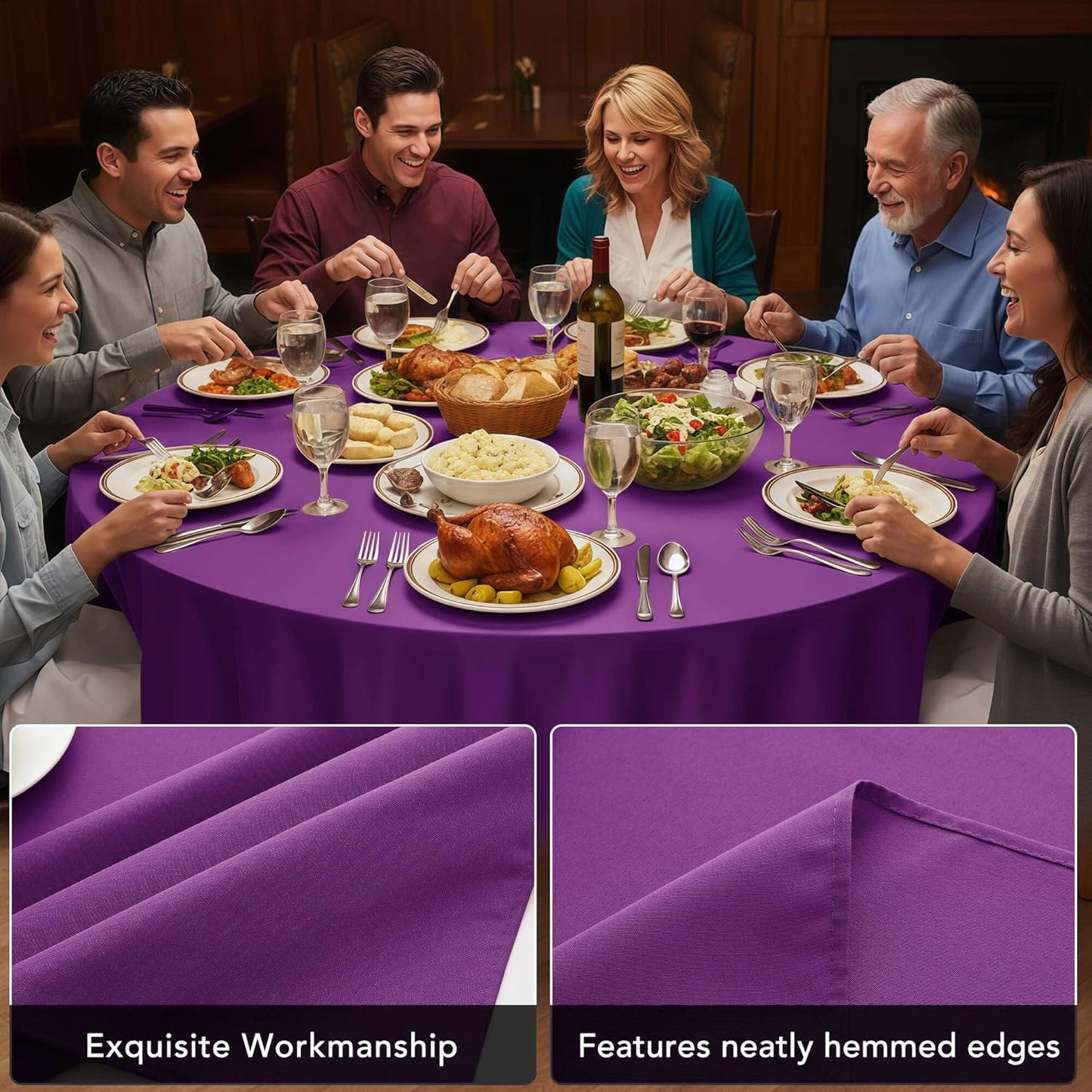 10-Pack Purple Round Tablecloths, 84 Inches, Stain-Resistant Polyester for 3-5 Ft Round Tables - Washable Table Covers for Weddings, Banquets, Birthday Parties, Events