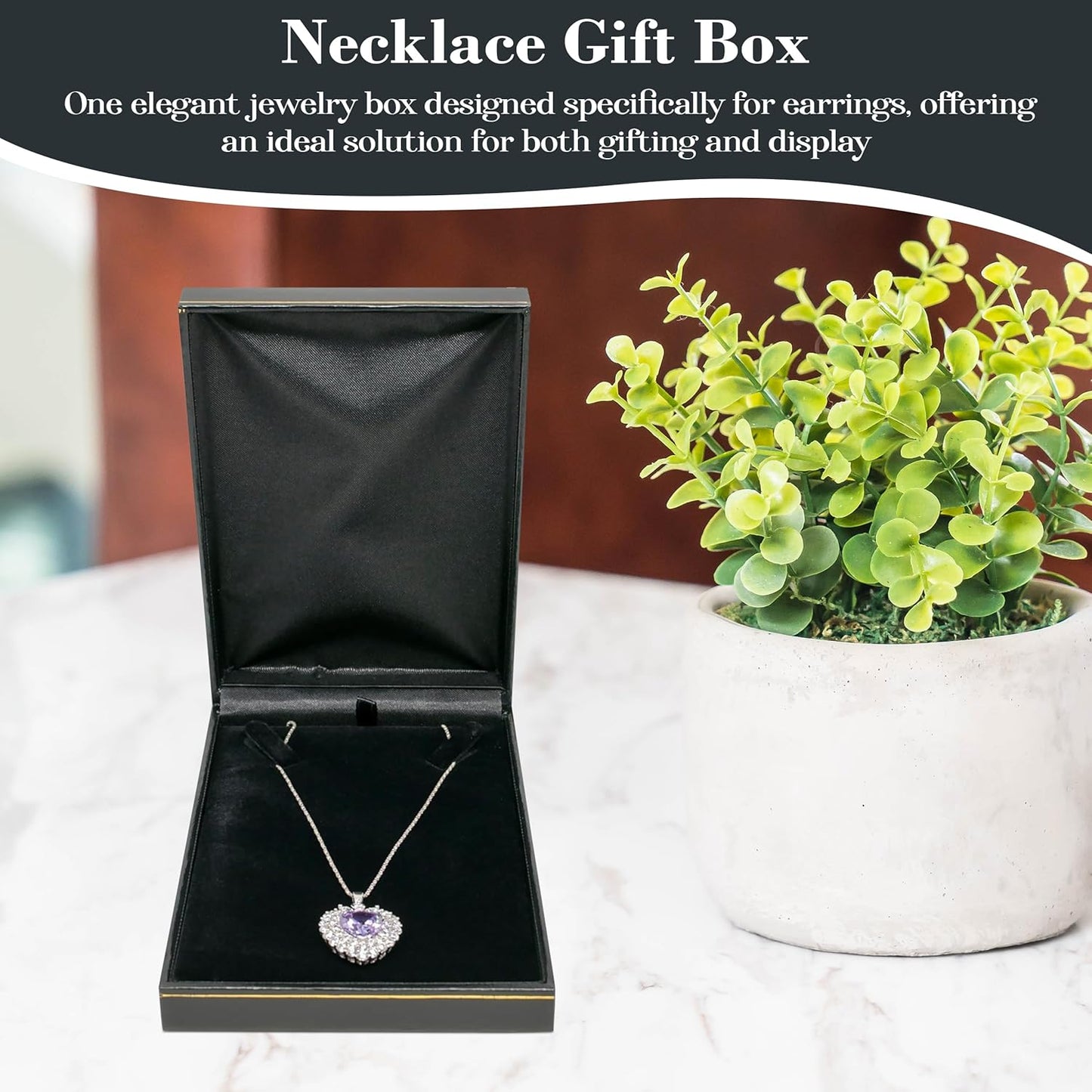 Novel Box Black Jewelry Box for Necklaces 4.75x7.37x1.4 Inches - Necklace Gift Boxes with Gold Trim - Faux Leatherette Necklace Storage Case - Gift Presentation Cases for Necklaces/Pendants