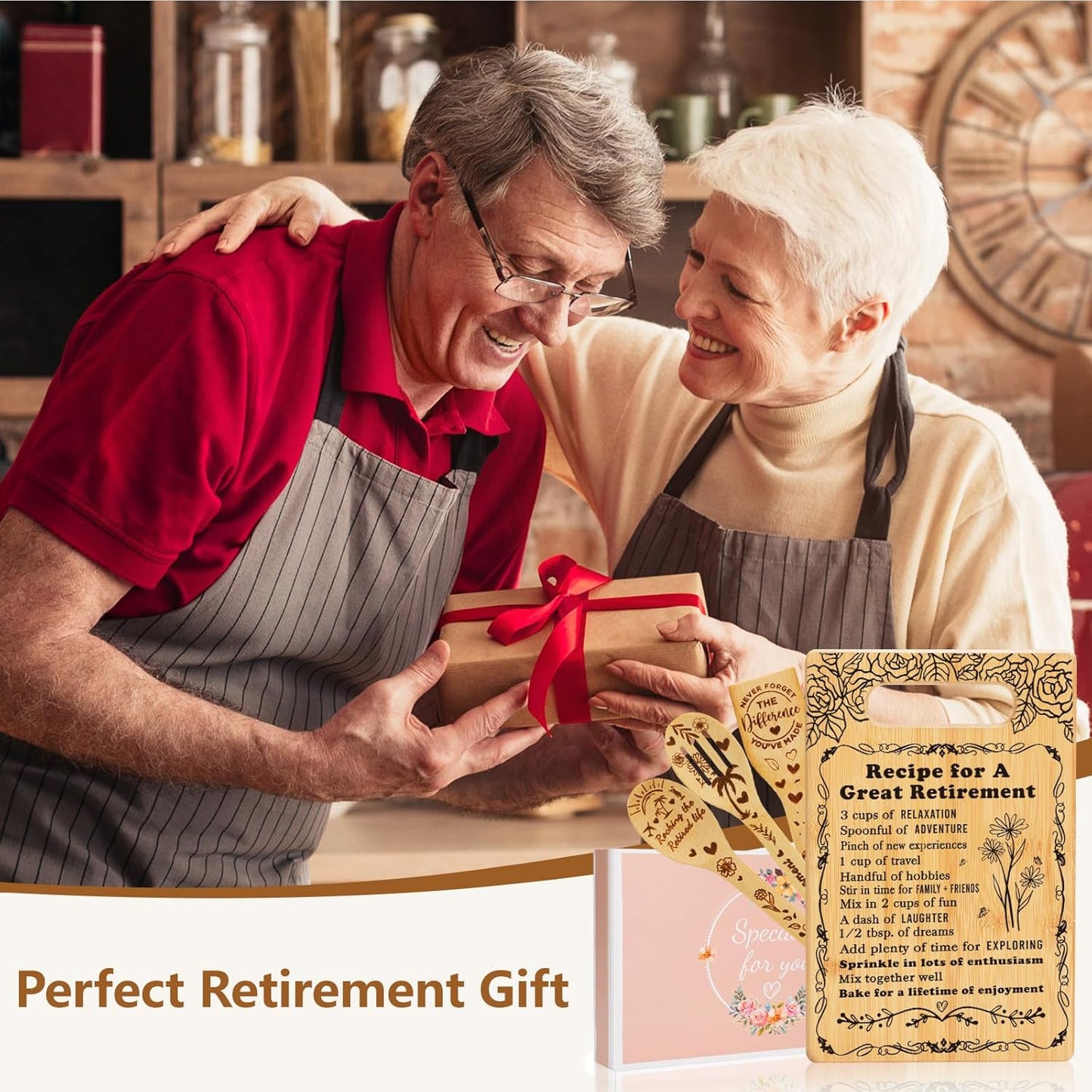 Retirement Gifts for Woman 2025, Cutting Board Set Retrement Gift for Women, Coworker Leaving Gift Going Away Gift Farewell Gift for Retired Colleague Boss Leader Friend, Recipe for a Great Retirement