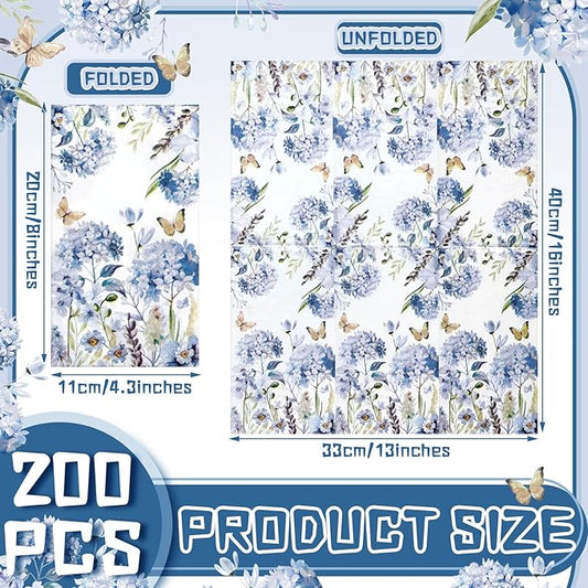 Karenhi 200 Pcs Watercolor Hydrangea Guest Napkins 2 Ply Spring Paper Guest Towels for Bathroom Blue Floral Disposable Hand Towels Decorative Dinner Napkins Bridal Shower Napkins for Wedding Party