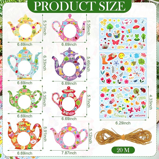 Jetec 48 Sets Spring Tea Pot Picture Frames Craft Kit DIY Photo Frames Sticker Craft Make Your Own Paper Picture Frame for Home Activities Party Favors Decorations(Vivid Color)