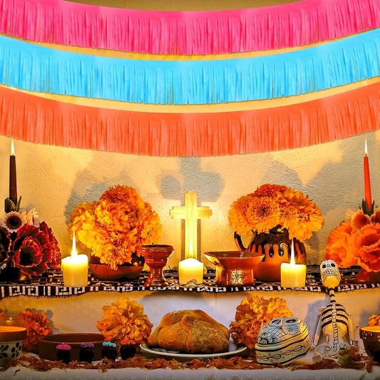 Taiyin 12 Pack 120 Feet Yellow, Orange, Pink, Blue Fringe Garland Tissue Paper Fringe Tassel Party Garland Wall Hanging Banner Backdrop Streamers for Wedding Birthday Autumn Thanksgiving