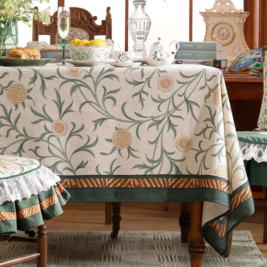 patdrea Designer French Linen Table Cloth for Rectangle Table,Vintage Fall Decorative Tablecloth,Floral Decoration Cover for Kitchen Dining Christmas,Tea Party,Thanksgiving,63"x87"-Littledaisy
