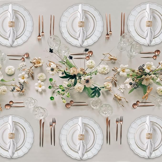 MAONAME Antique White Plate Chargers, 13" Round with Beaded Rim, Dinner Plates, Plastic for Party, Wedding
